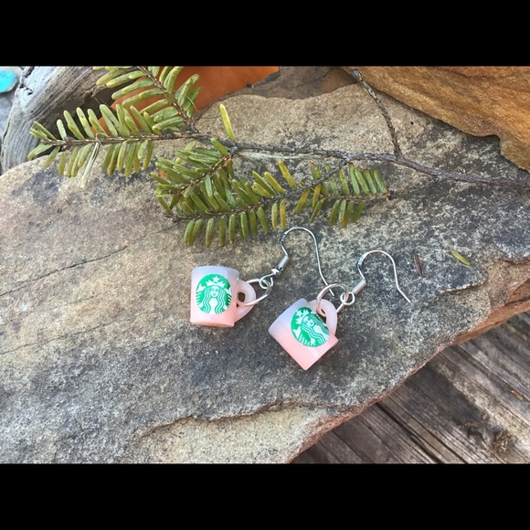 Pink Starbucks coffee cups earrings silver 925 new handmade - Picture 5 of 6